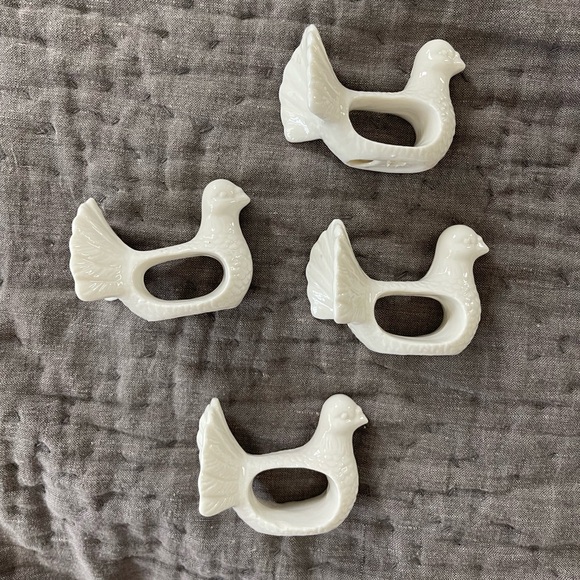 Vintage Shafford Design DOVE Porcelain Napkin Rings (Set of 4) bone white birds - Picture 1 of 11
